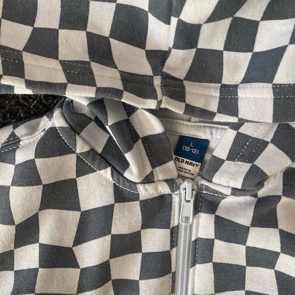 Old Navy Kids Checkered Hoodie in Black and White - Picture 2 of 3